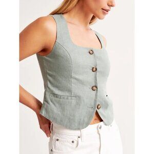 Abercrombie & Fitch Mara Vest Top Women's XL Sage Green Linen Button Down